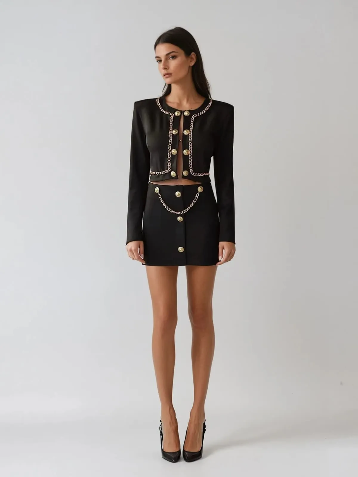 Kyraza Long Sleeve Chain Bandage Skirt Set sold by Mew Mews