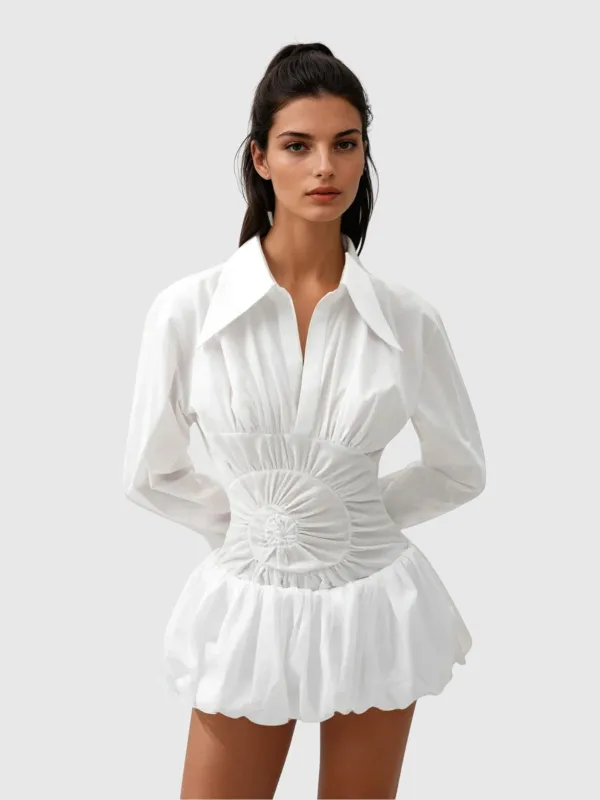 Kazra Folded Collar Ruched Bubble Mini Dress sold by Mew Mews