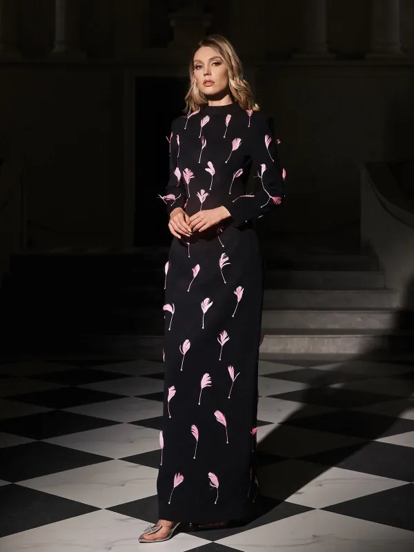 Evyra Cutout Feather Split Maxi Dress sold by Mew Mews