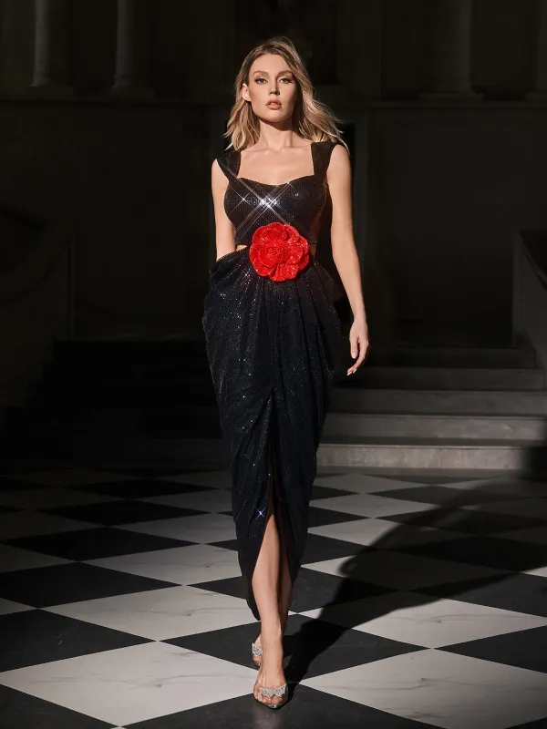 Elythar Flower Sequin Split Maxi Dress sold by Mew Mews