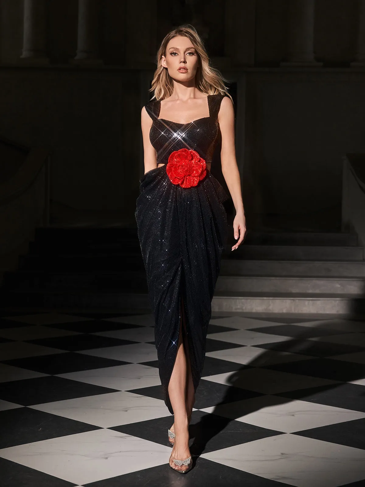 Elythar Flower Sequin Split Maxi Dress sold by Mew Mews