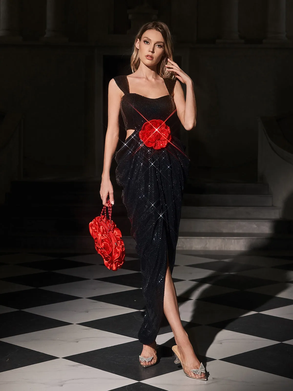 Elythar Flower Sequin Split Maxi Dress sold by Mew Mews product image thumbnail 3