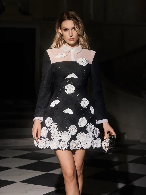 Erythia Folded Collar Flower Pearl Mini Dress sold by Mew Mews