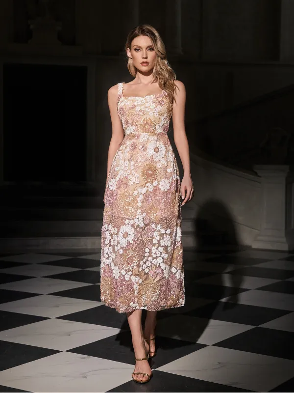 Eryxel Spaghetti Sequin Embroidered Midi Dress sold by Mew Mews