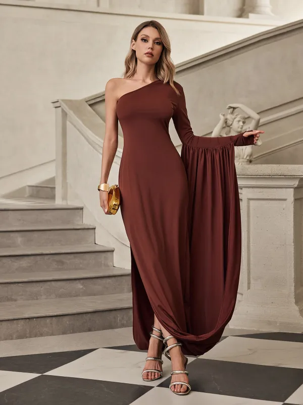 Felara One Shoulder Ruched Maxi Dress sold by Mew Mews