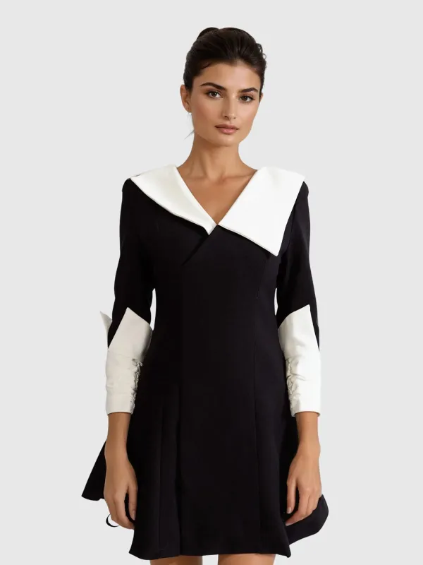 Kahnay Folded Collar Flare Mini Dress sold by Mew Mews