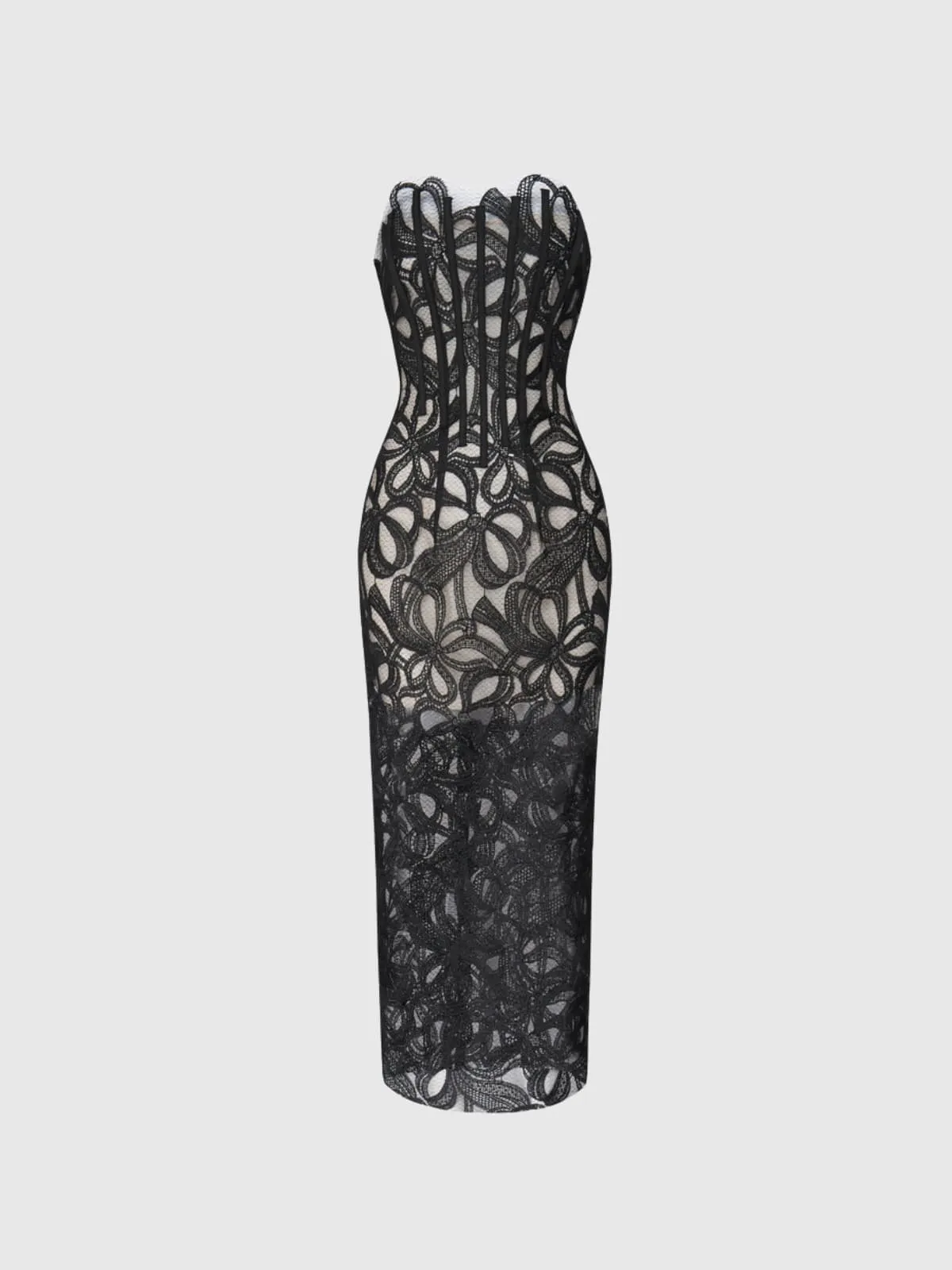 Kabibe Strapless Flower Embroidered Midi Dress sold by Mew Mews product image thumbnail 5