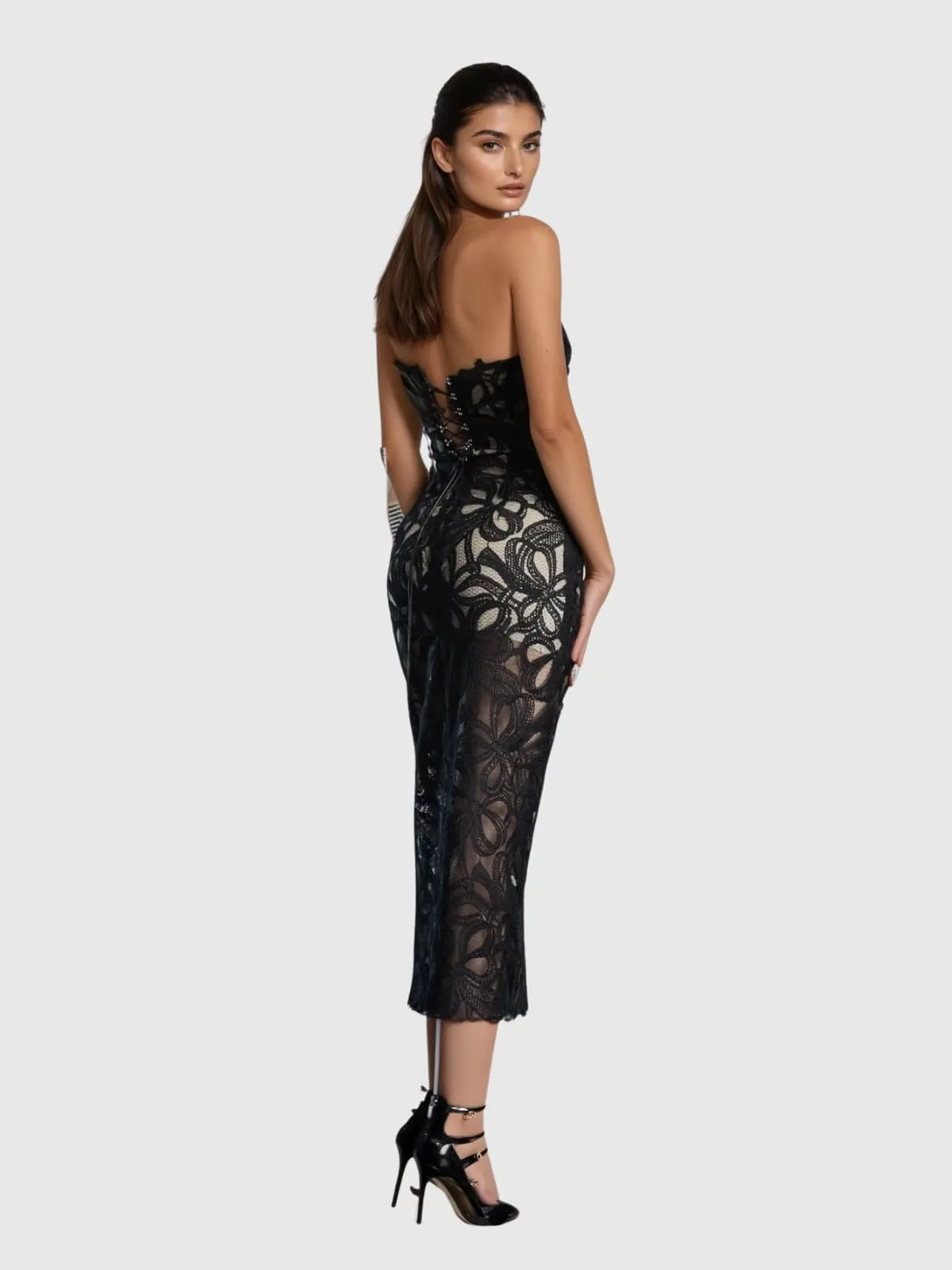 Kabibe Strapless Flower Embroidered Midi Dress sold by Mew Mews product image thumbnail 4