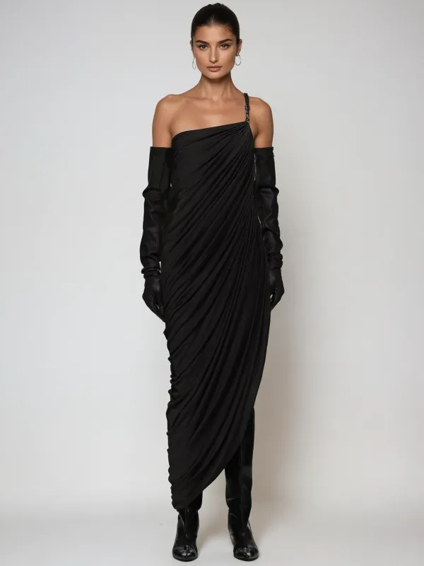 Paldrex Asymmetric Ruched Maxi Dress In Black sold by Mew Mews