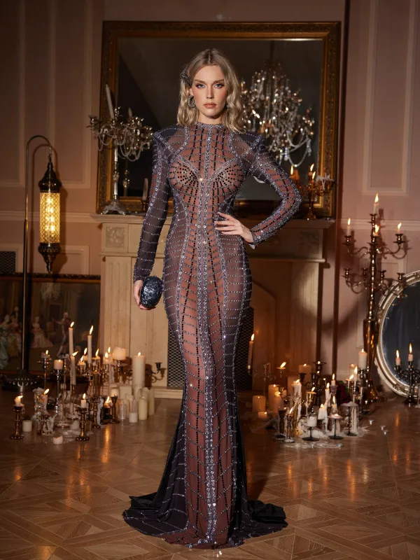 Jaeldrin Crystal Rhinestone Mermaid Maxi Dress made by Mew Mews