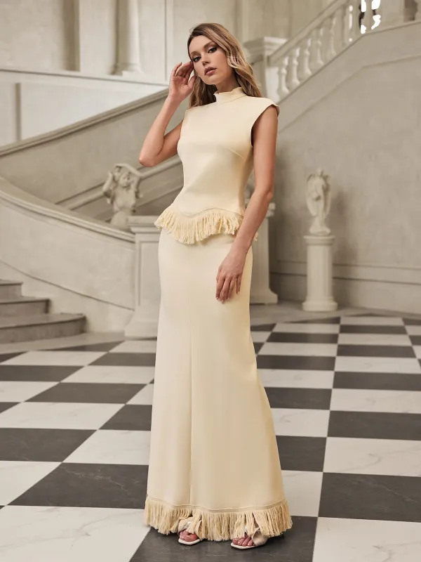 Saldrex Sleeveless Fringe Skirt Set sold by Mew Mews