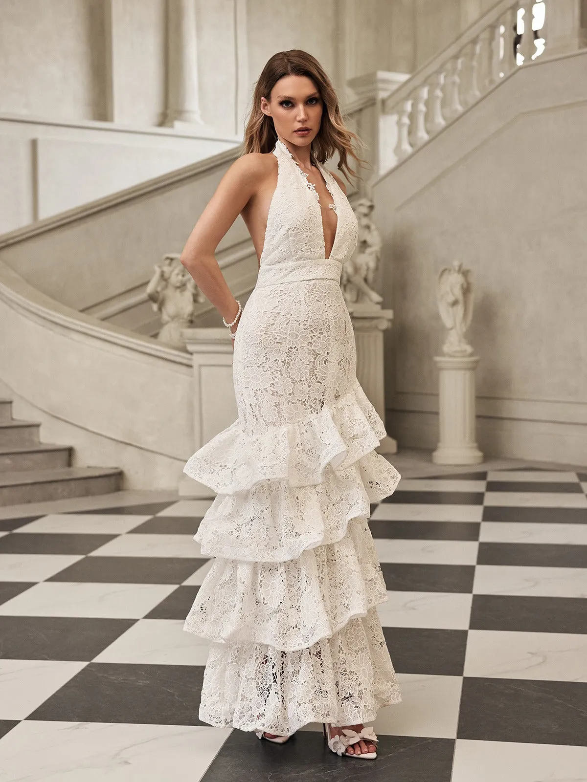 Fyrixel Halterneck Ruffle Tiered Maxi Dress sold by Mew Mews product image thumbnail 5