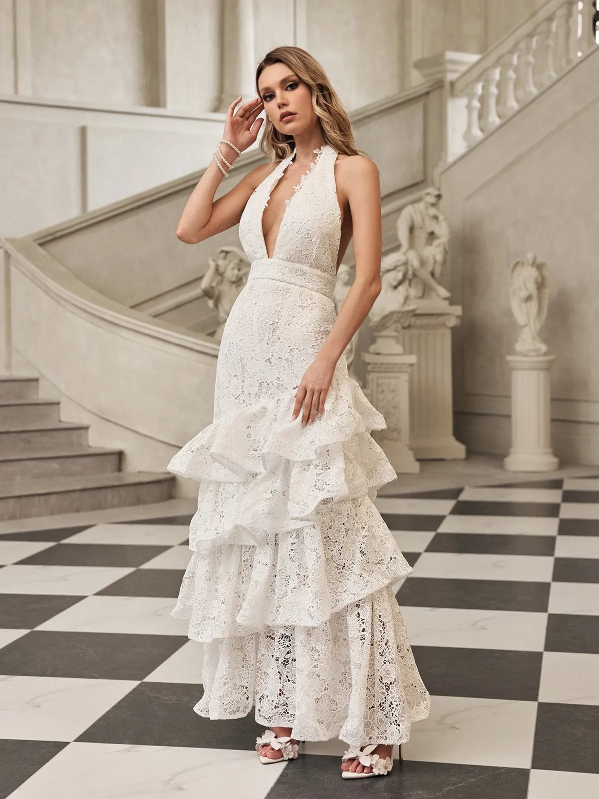 Fyrixel Halterneck Ruffle Tiered Maxi Dress sold by Mew Mews product image thumbnail 2