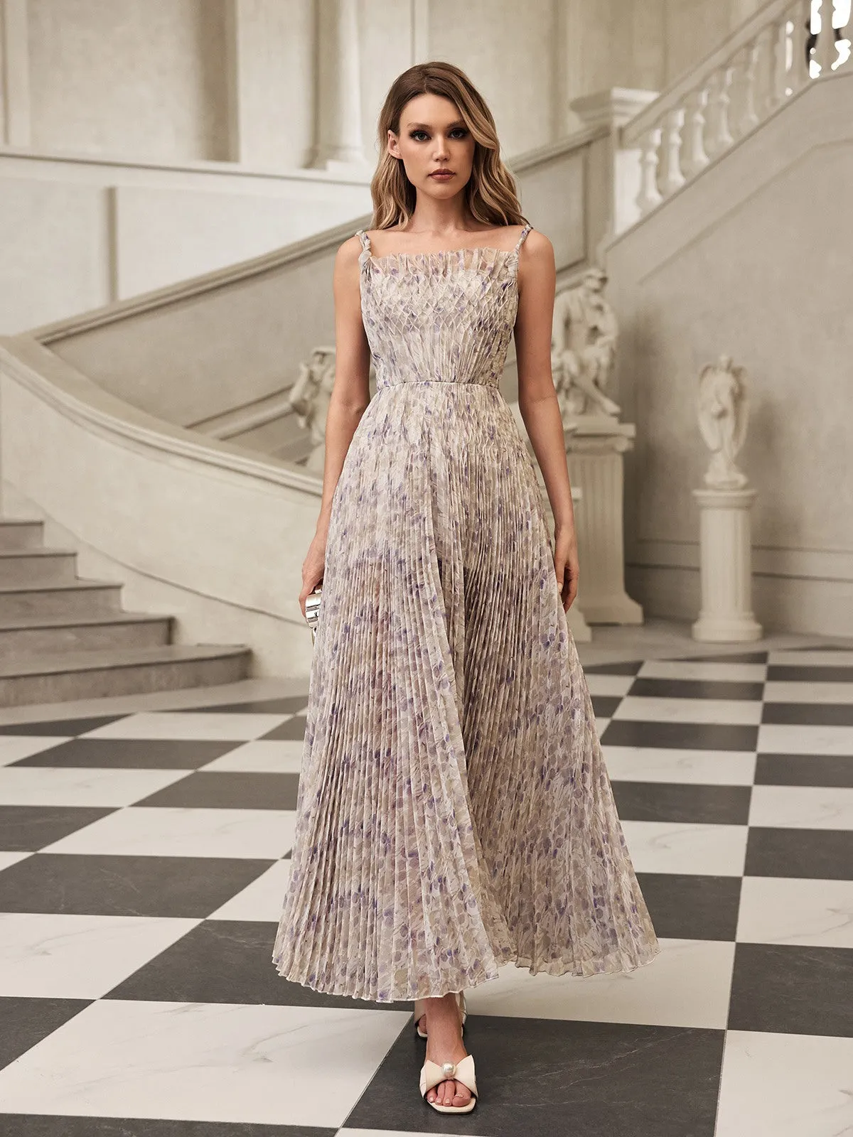 Gaeris Spaghetti Printed Pleat Maxi Dress sold by Mew Mews