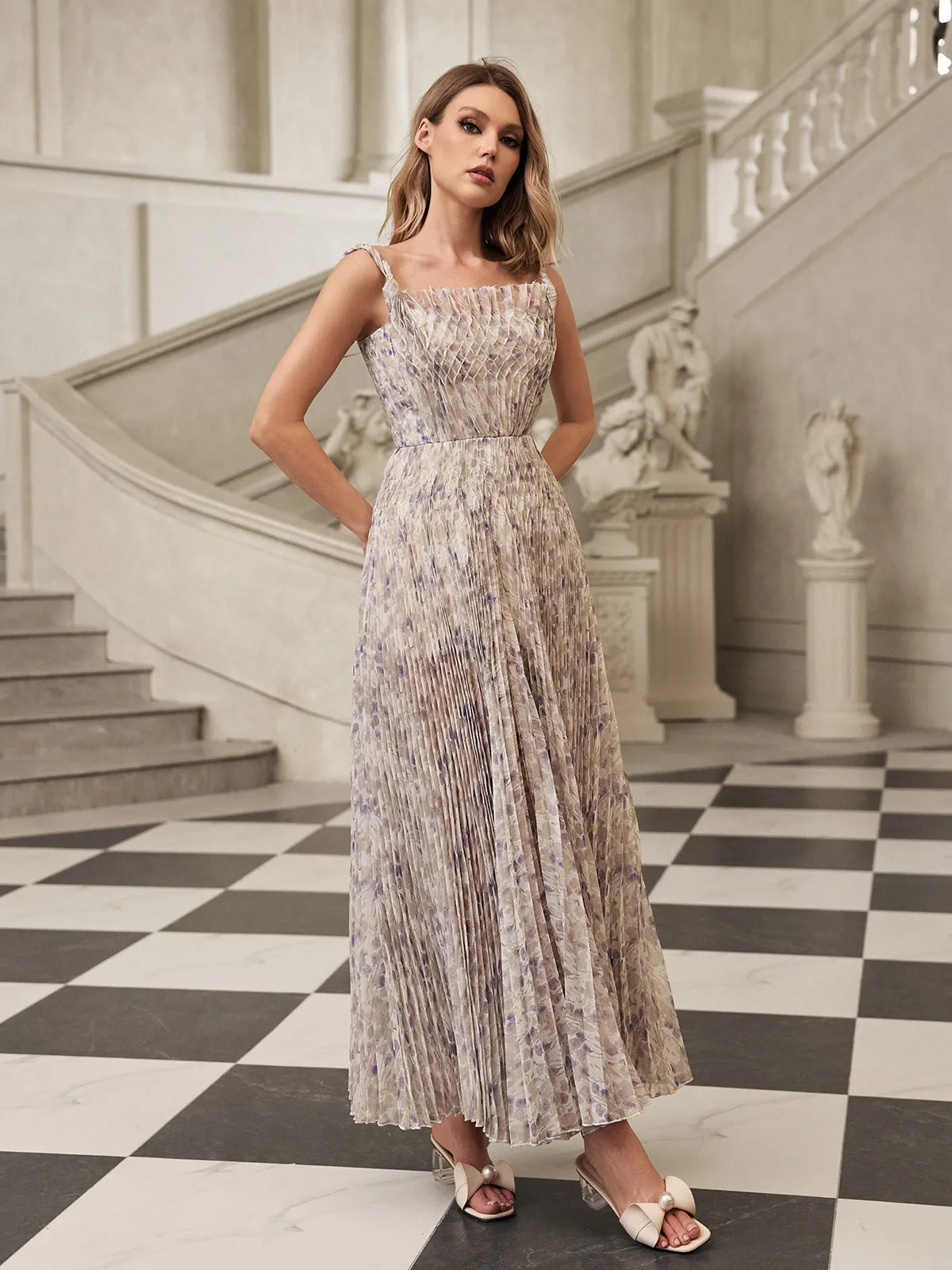 Gaeris Spaghetti Printed Pleat Maxi Dress sold by Mew Mews product image thumbnail 5