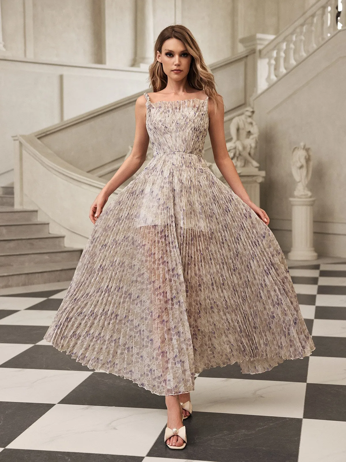 Gaeris Spaghetti Printed Pleat Maxi Dress sold by Mew Mews product image thumbnail 4