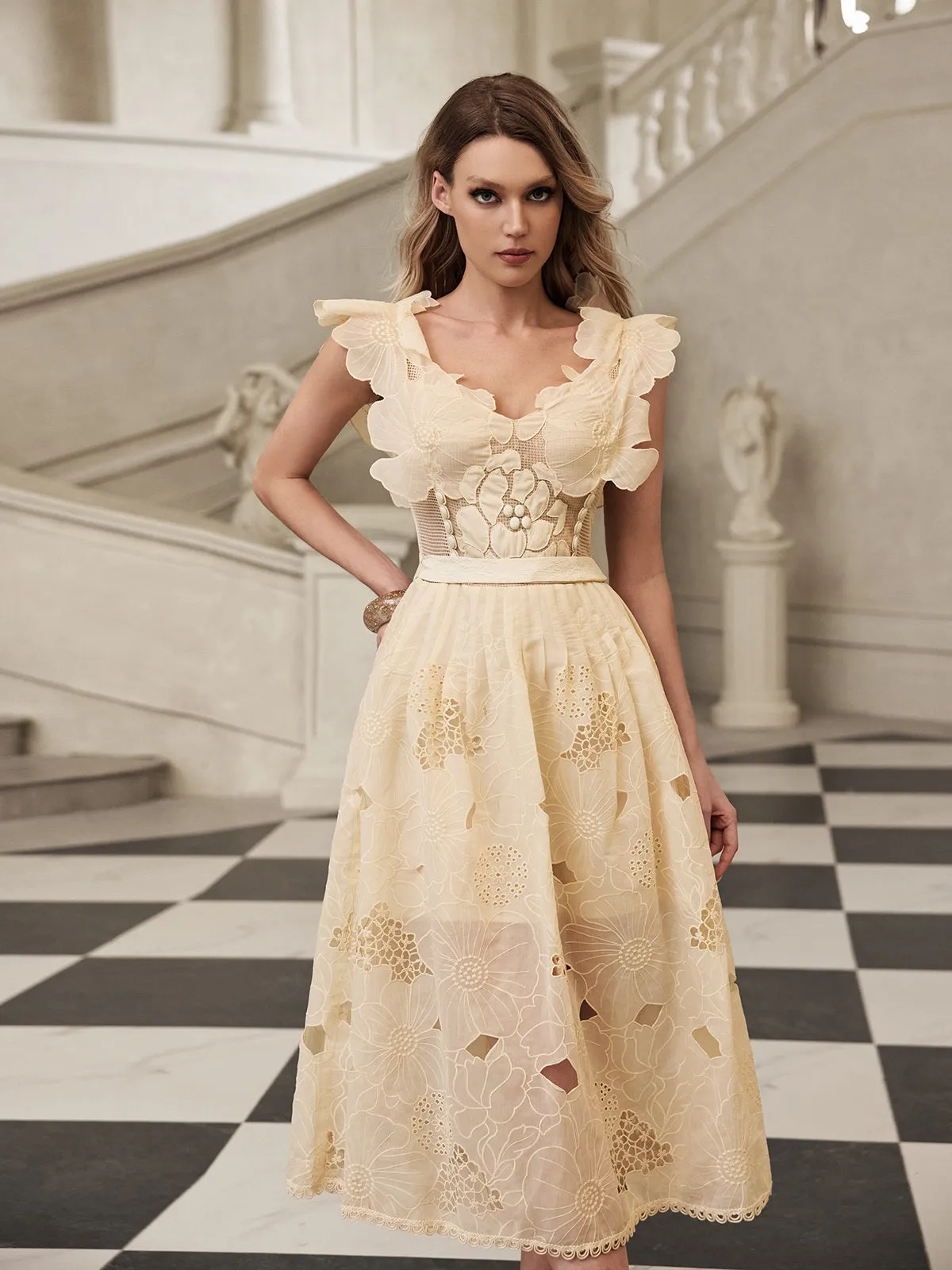 Gryon Sleeveless Floral Cutout Midi Dress sold by Mew Mews product image thumbnail 3