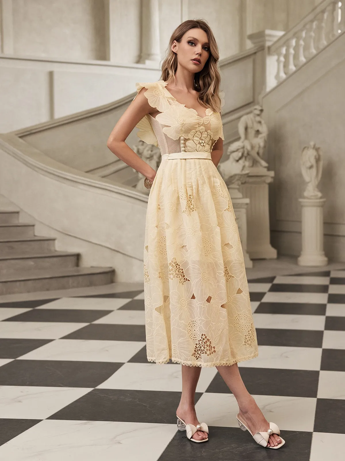 Gryon Sleeveless Floral Cutout Midi Dress sold by Mew Mews product image thumbnail 5