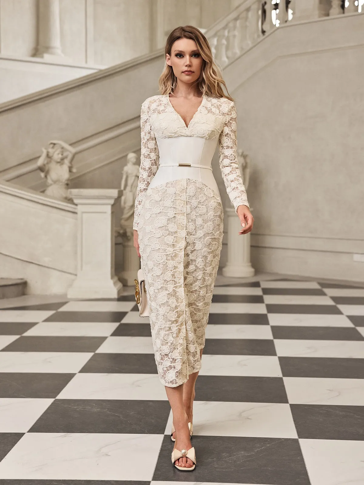 Gryia V Neck Lace Midi Dress sold by Mew Mews product image thumbnail 4
