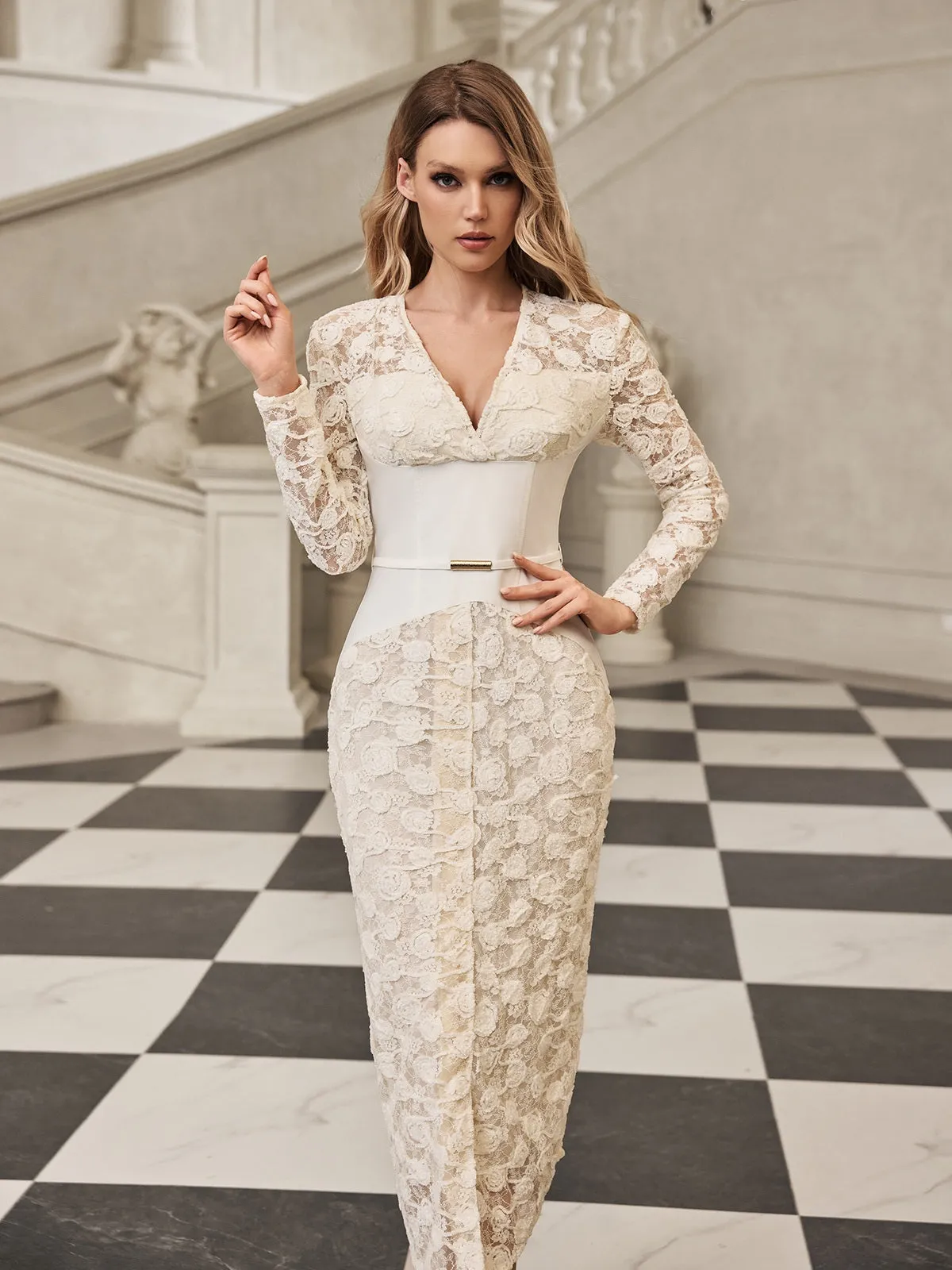 Gryia V Neck Lace Midi Dress sold by Mew Mews product image thumbnail 2