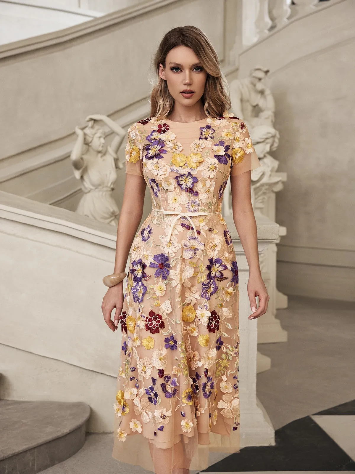 Geyra Short Sleeve Flower Embroidered Midi Dress sold by Mew Mews product image thumbnail 2