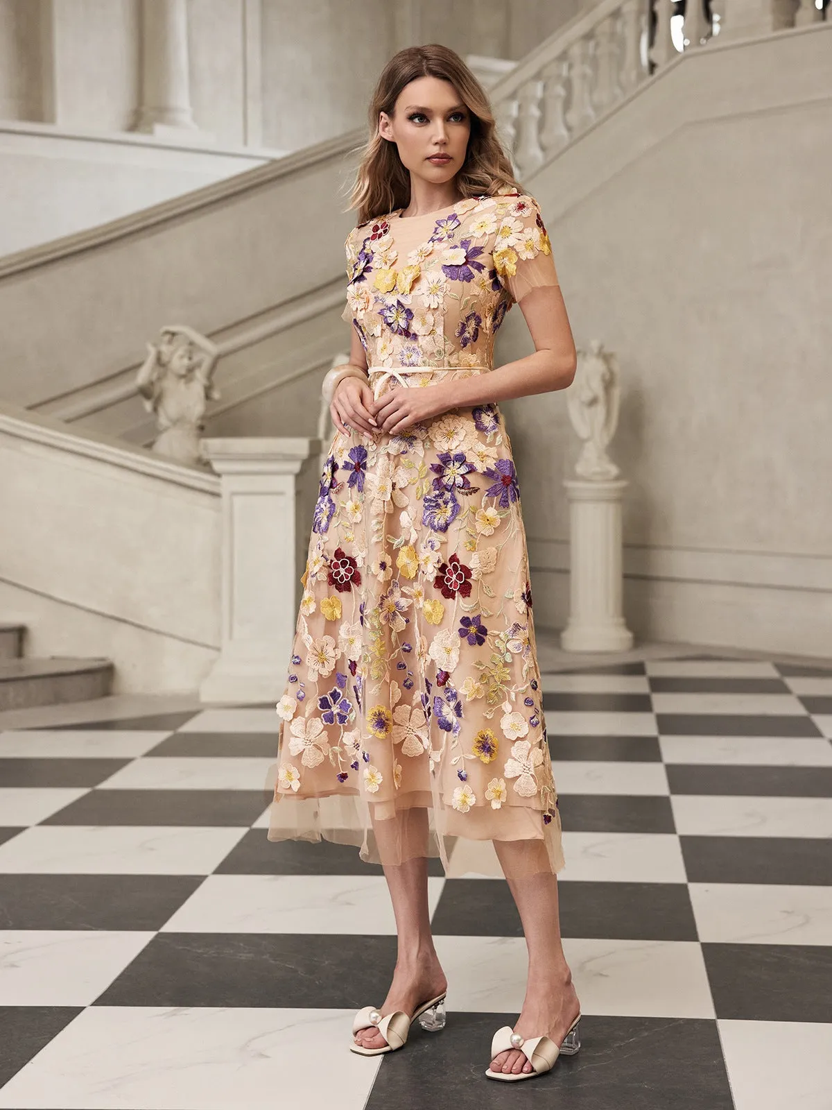 Geyra Short Sleeve Flower Embroidered Midi Dress sold by Mew Mews product image thumbnail 5