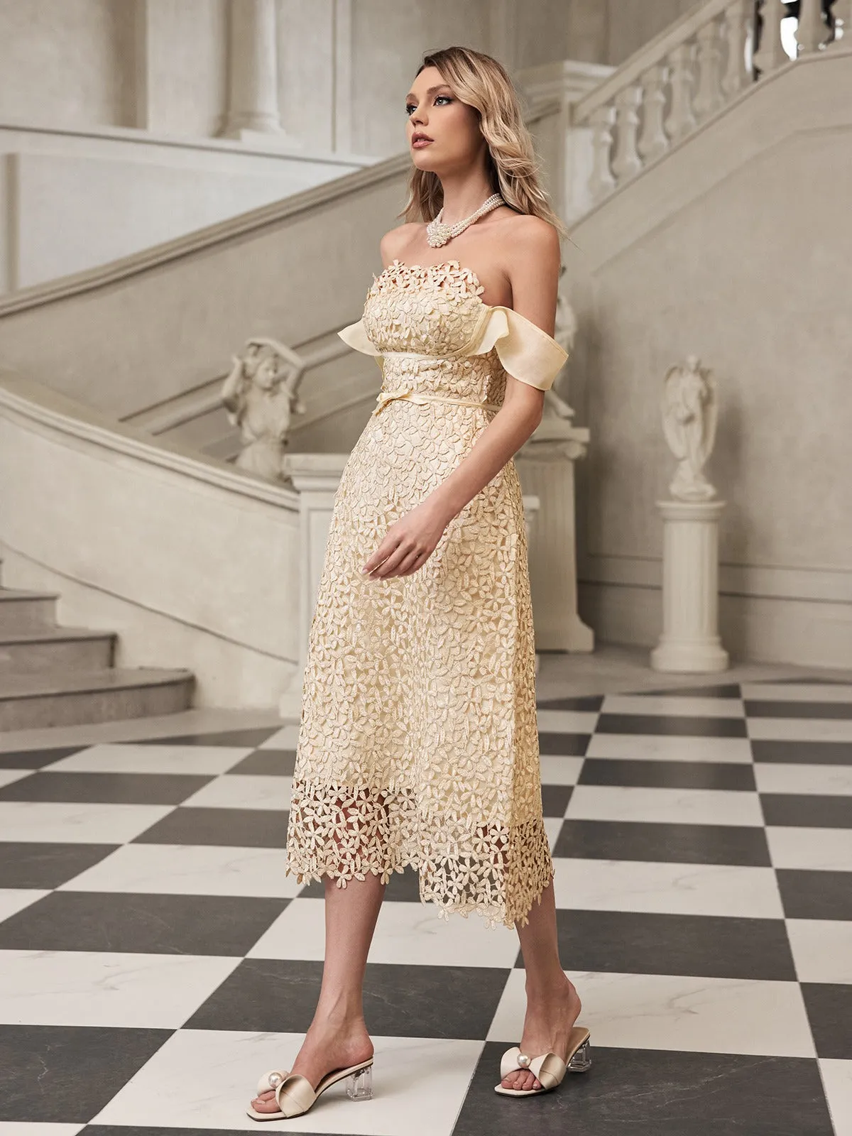 Geyren Off Shoulder Embroidered Midi Dress sold by Mew Mews product image thumbnail 5