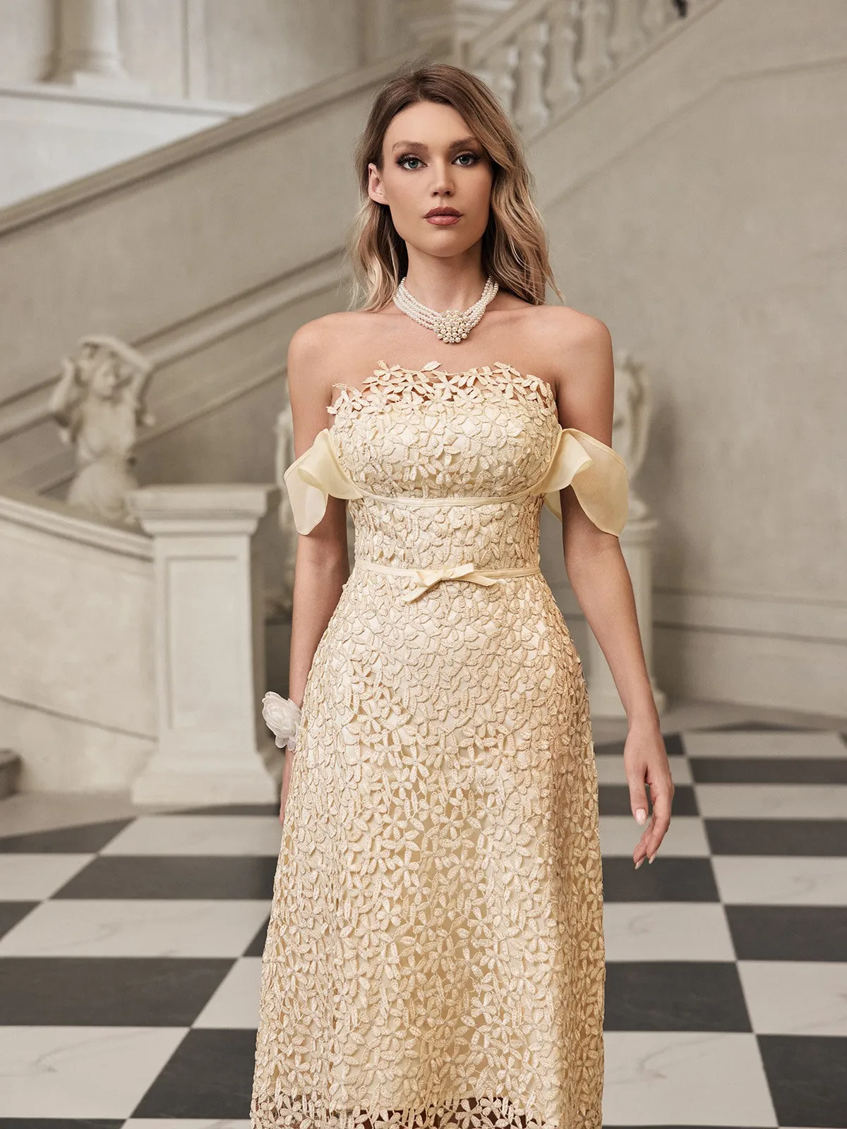 Geyren Off Shoulder Embroidered Midi Dress sold by Mew Mews product image thumbnail 2