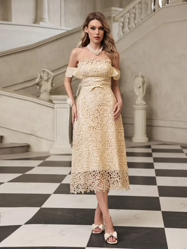 Geyren Off Shoulder Embroidered Midi Dress sold by Mew Mews