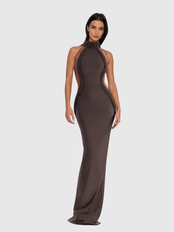 Leyra Halterneck Sennit Split Maxi Dress sold by Mew Mews