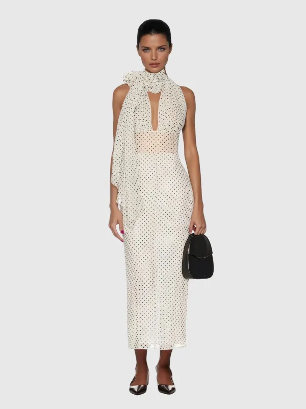 Mairead Halterneck Cutout Polka Dot Maxi Dress sold by Mew Mews