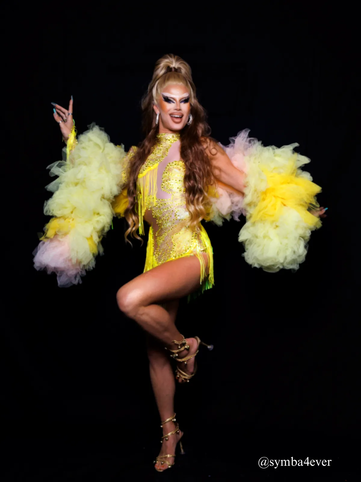 Shatora One Shoulder Rhinestone Fringe Bodysuit In Yellow sold by Mew Mews product image thumbnail 3