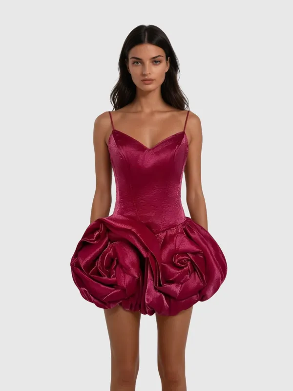Kapule Spaghetti Flower Satin Mini Dress sold by Mew Mews