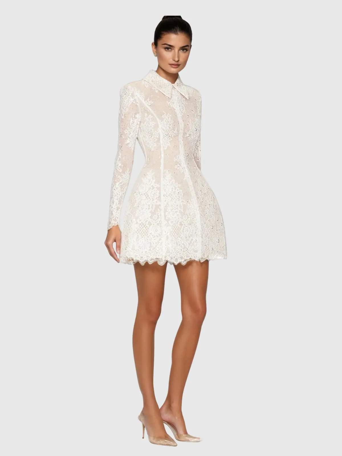 Dyriel Folded Collar Lace Mini Dress sold by Mew Mews product image thumbnail 2