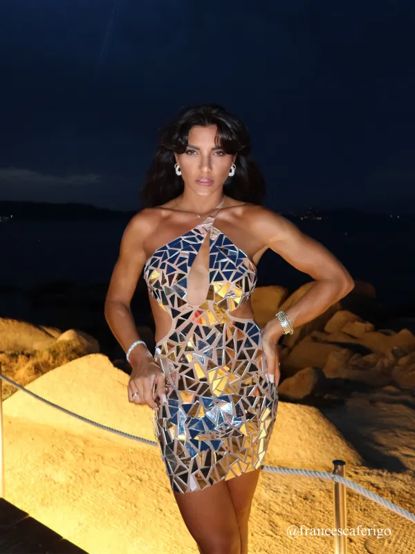 Azha One Shoulder Embellished Mini Dress sold by Mew Mews