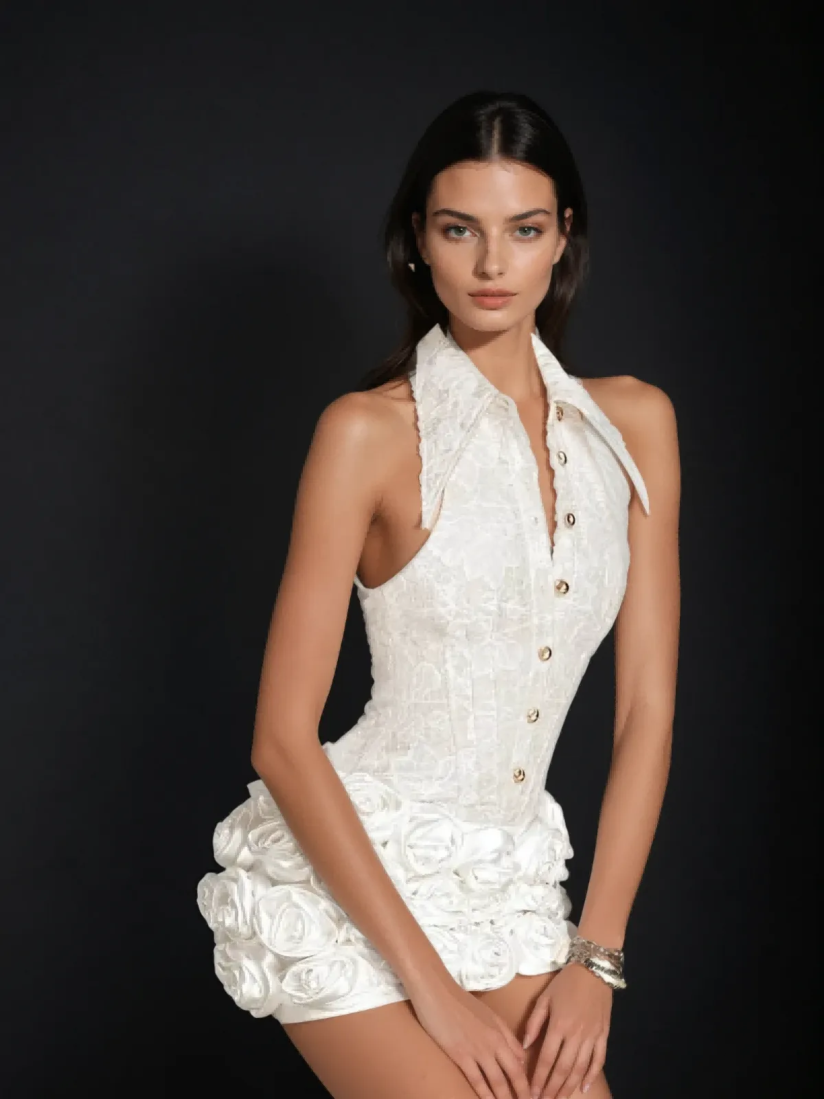 Kaula Folded Collar Flower Mini Dress sold by Mew Mews product image thumbnail 3