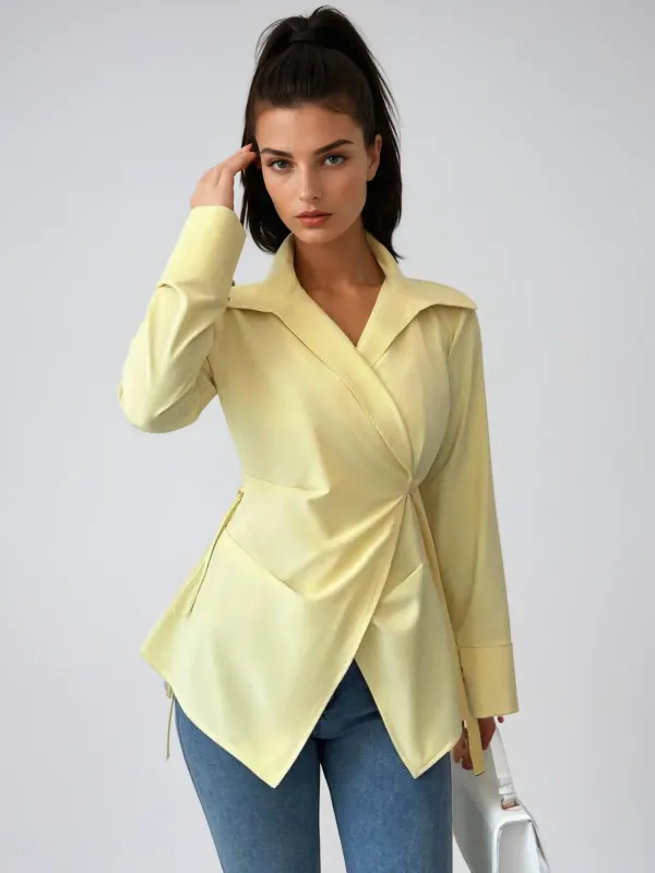 Kavita Folded Collar Asymmetric Top sold by Mew Mews