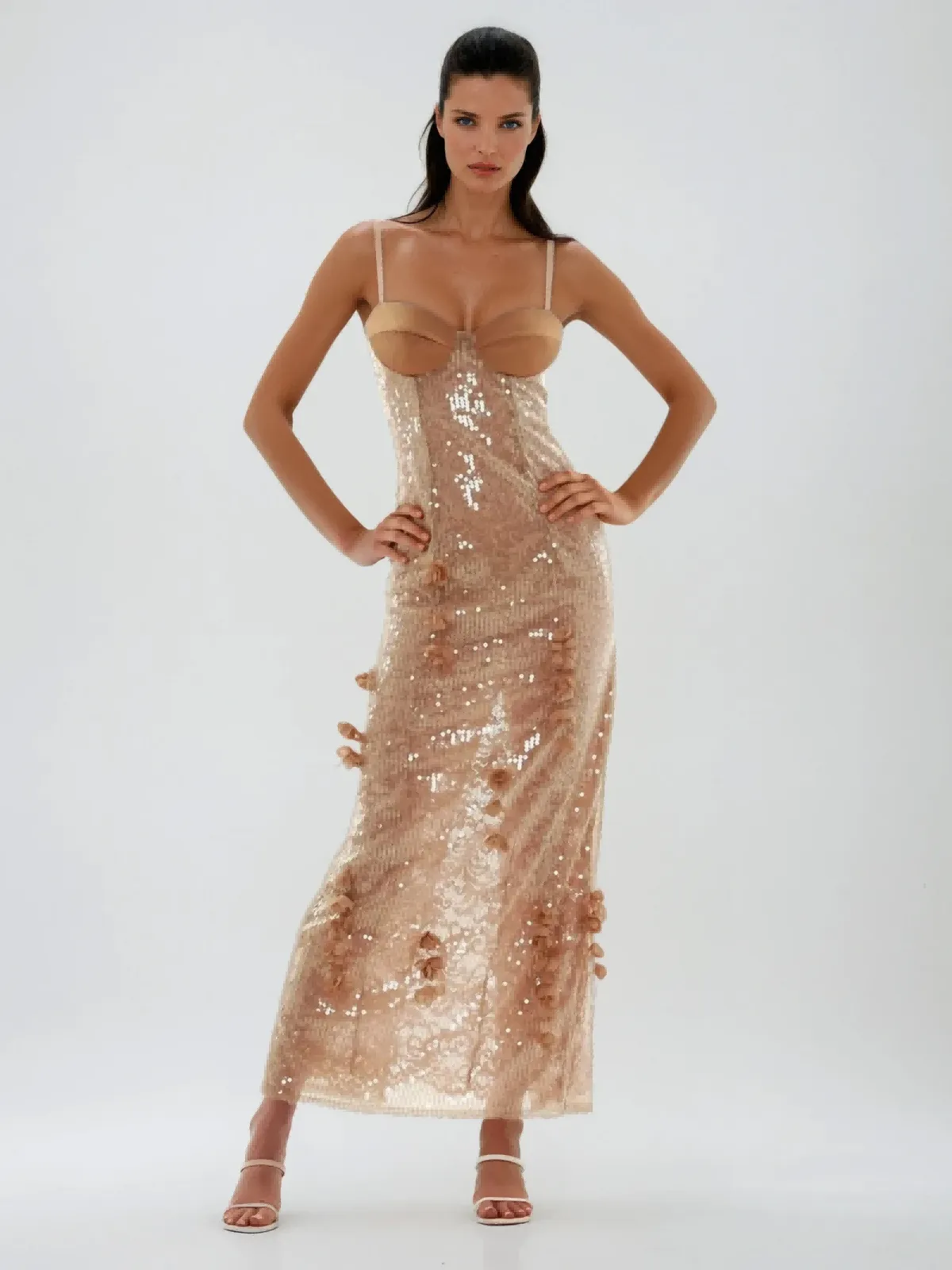 Kashiti Spaghetti Flower Sequin Midi Dress sold by Mew Mews