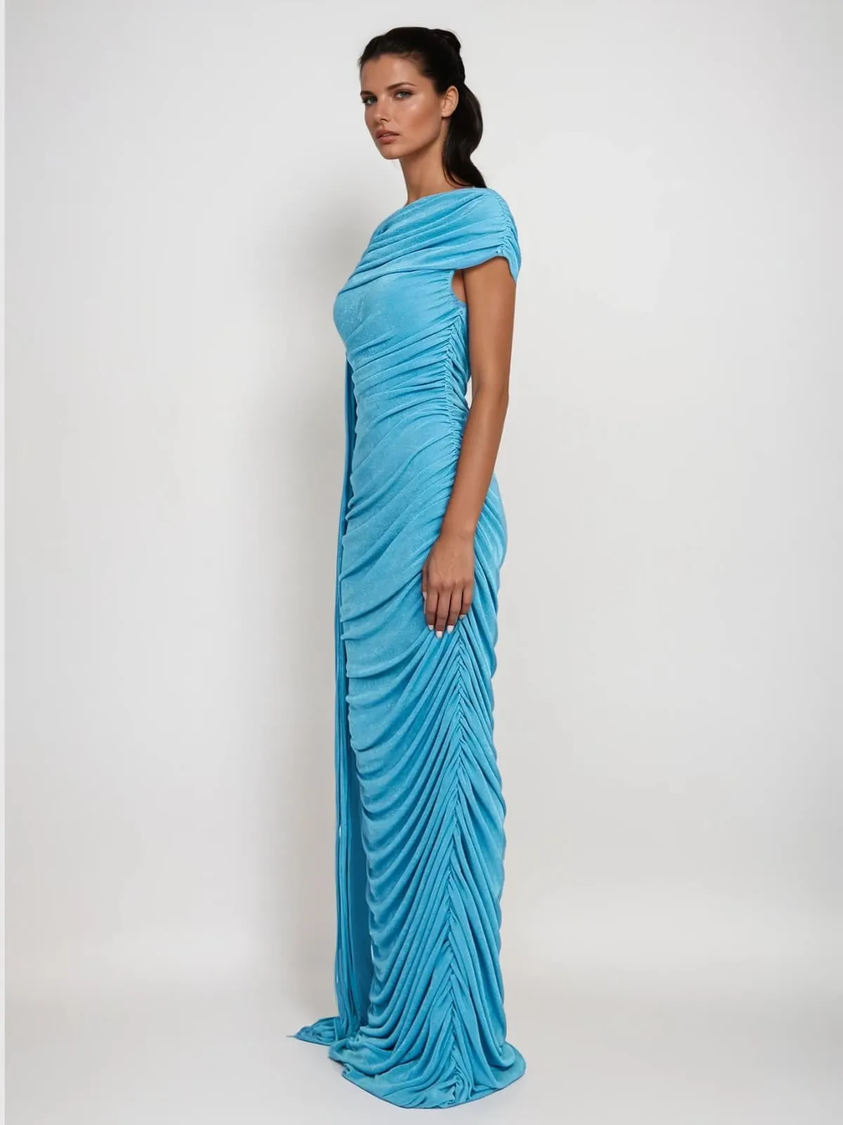 Katinka Draped Maxi Dress In Blue sold by Mew Mews product image thumbnail 3