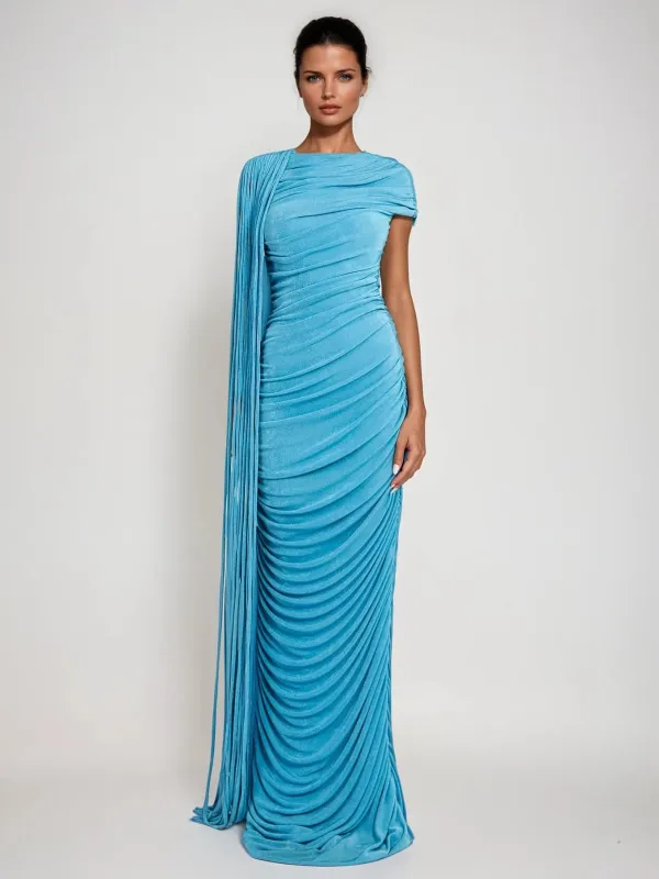 Katinka Draped Maxi Dress In Blue sold by Mew Mews