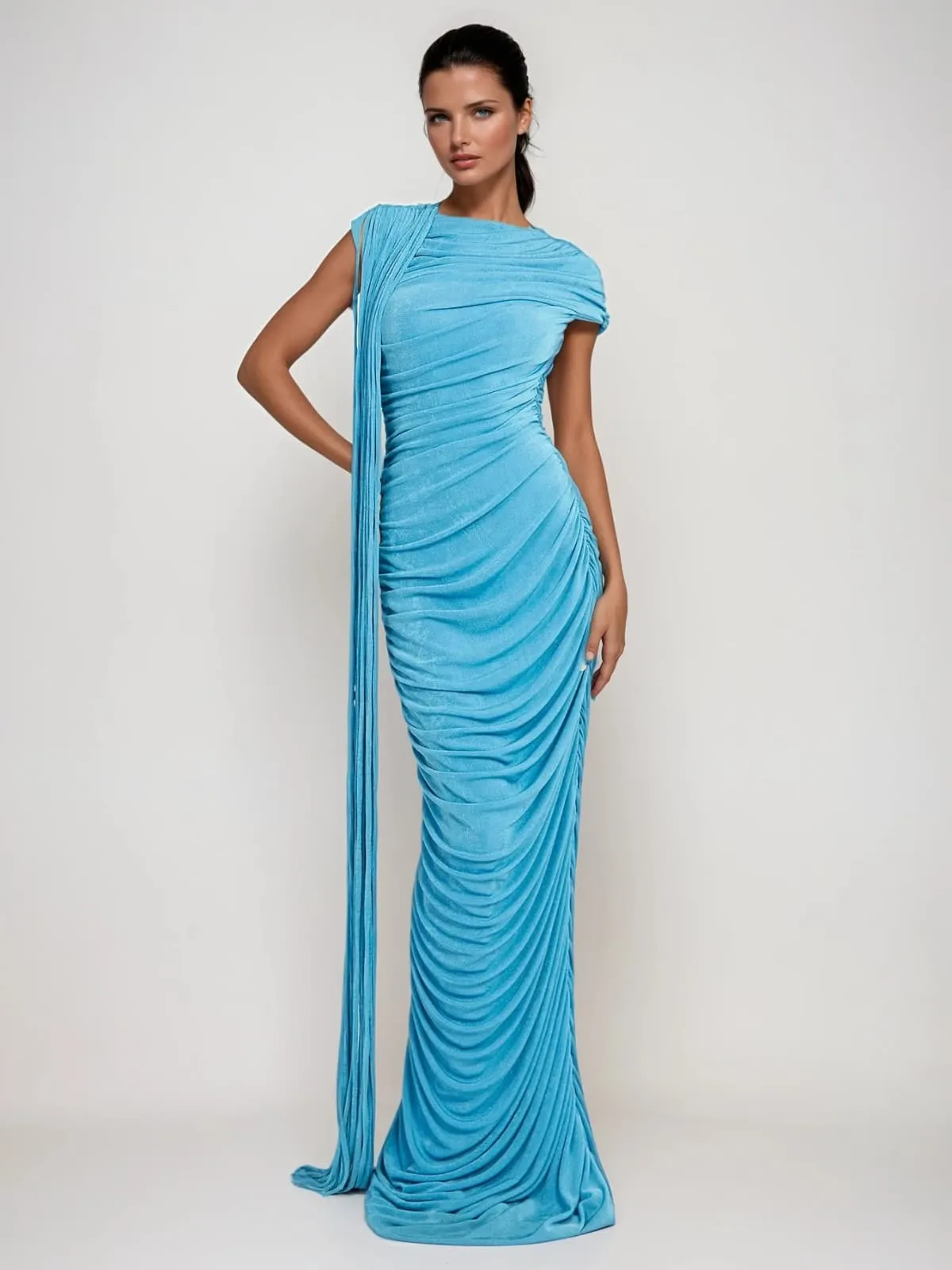 Katinka Draped Maxi Dress In Blue sold by Mew Mews product image thumbnail 2