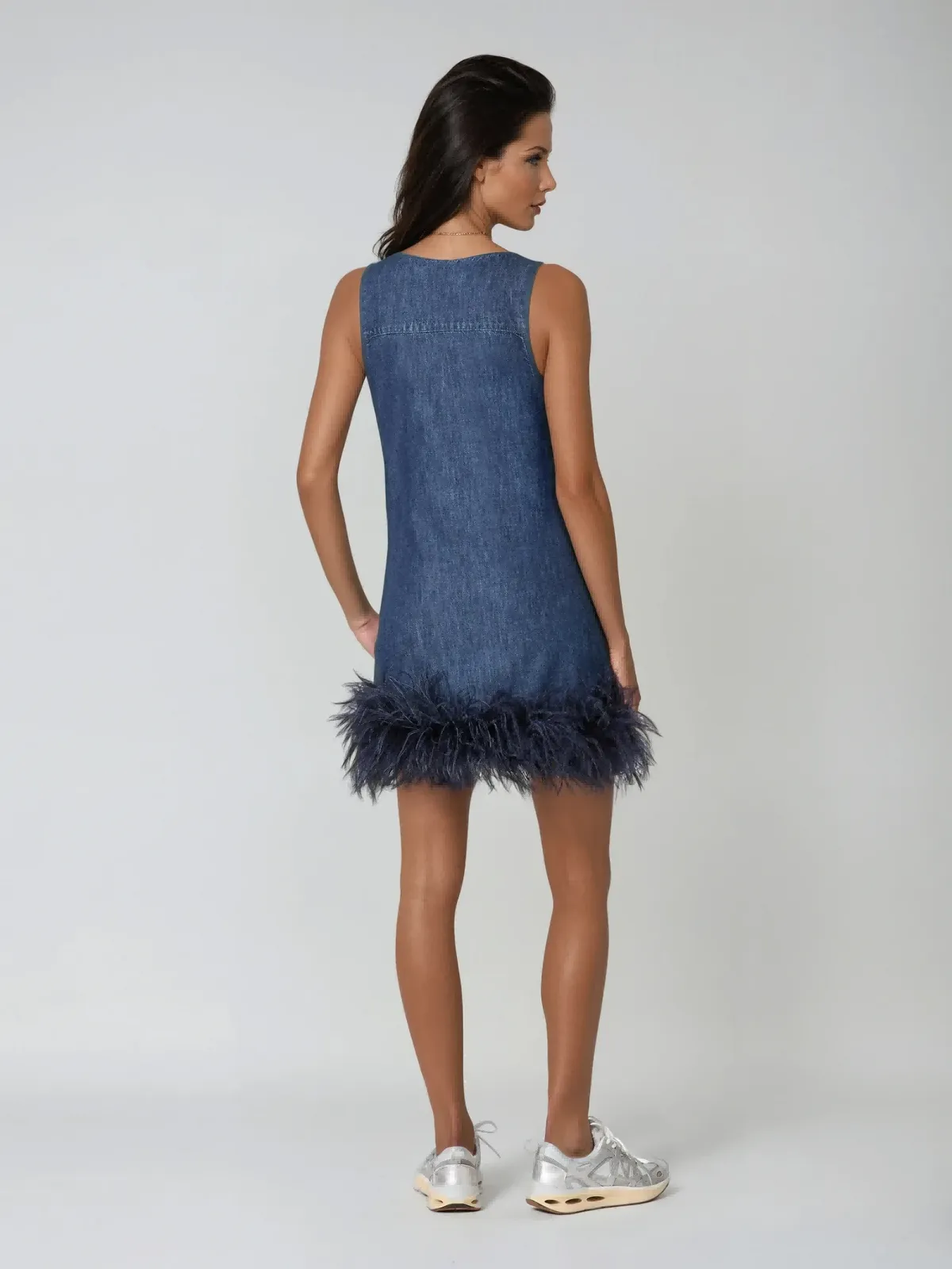 Katet V Neck Feather Denim Mini Dress sold by Mew Mews product image thumbnail 4