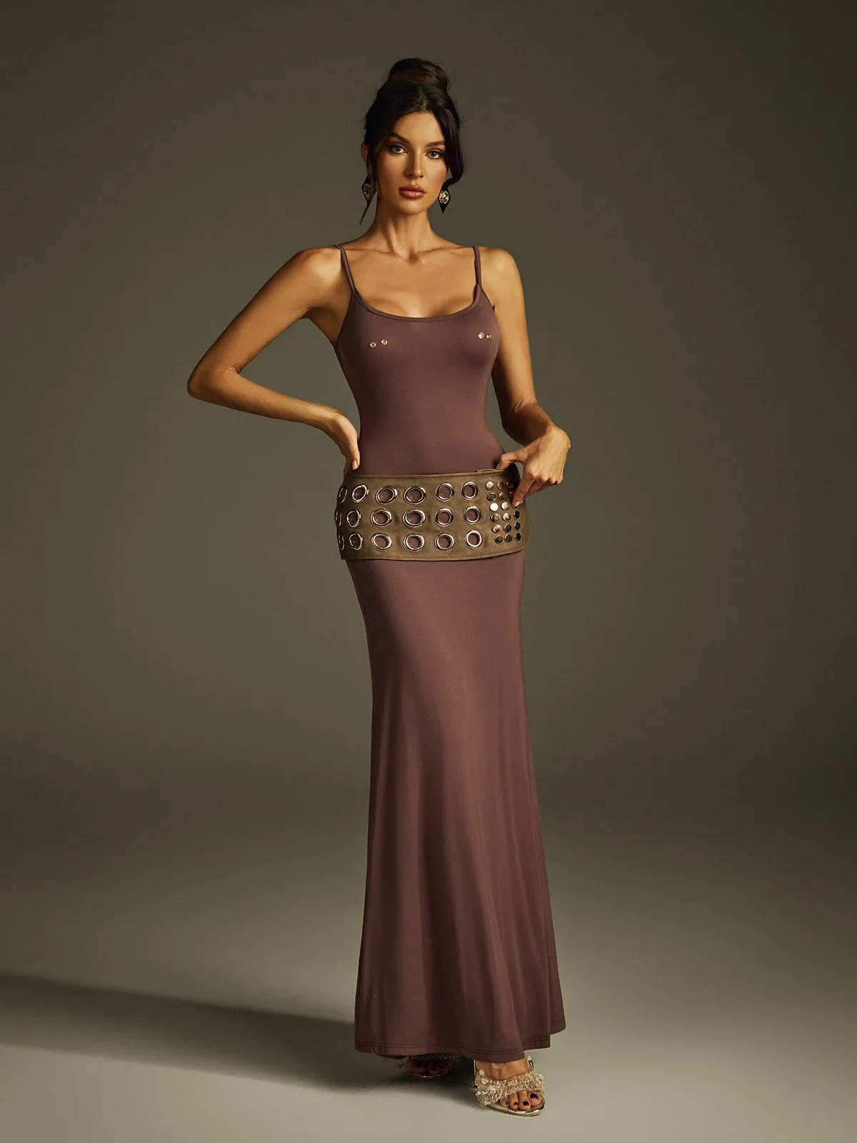 Ivaris Spaghetti Maxi Dress With Belt sold by Mew Mews