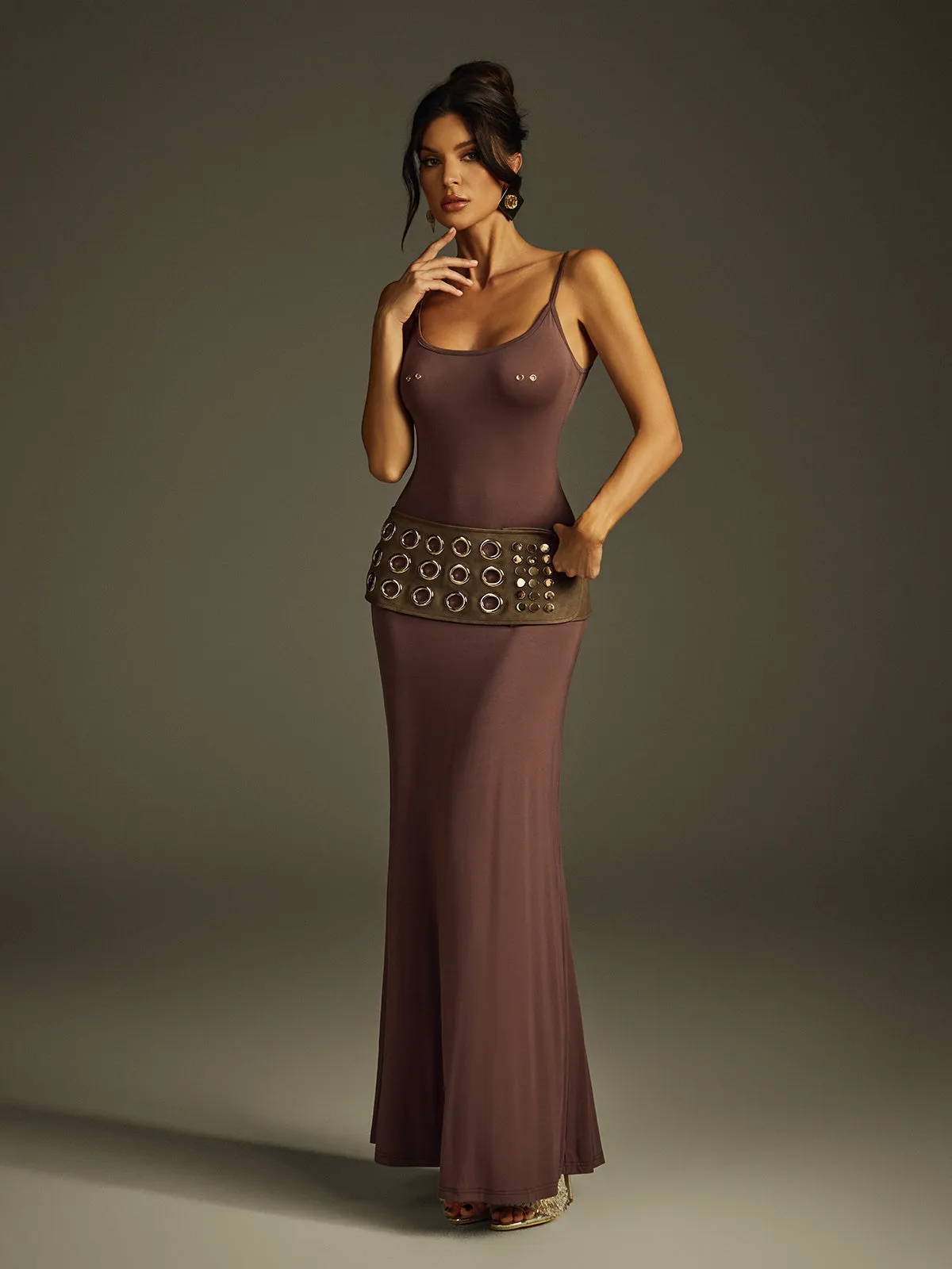 Ivaris Spaghetti Maxi Dress With Belt sold by Mew Mews product image thumbnail 4