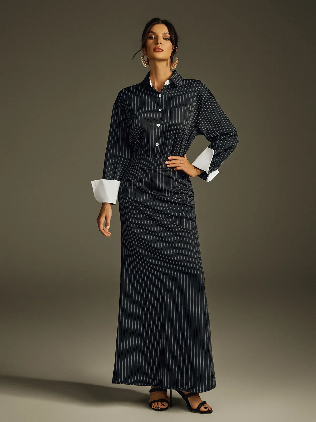 Hryixel Folded Collar Stripe Skirt Set sold by Mew Mews product image thumbnail 3