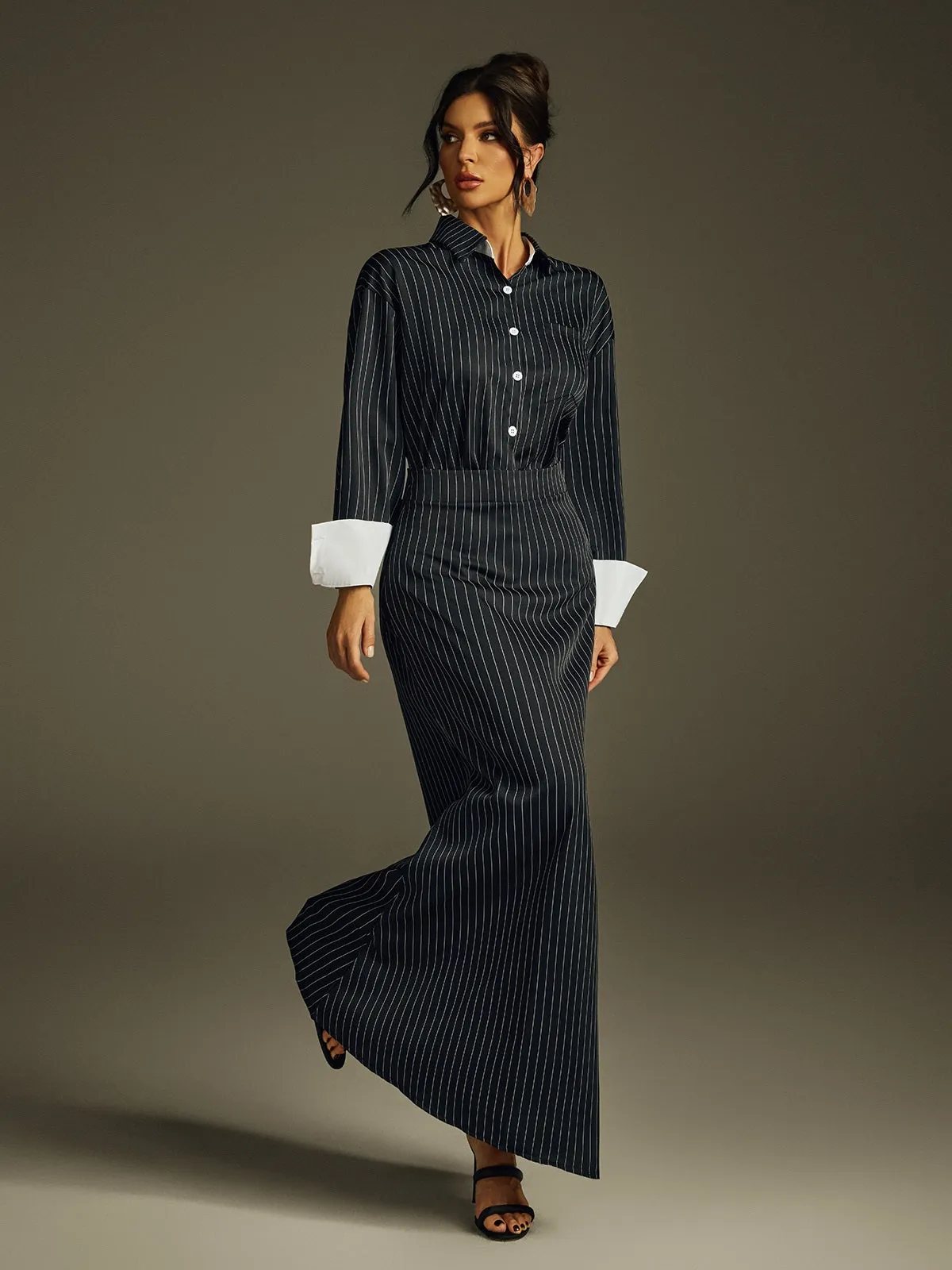 Hryixel Folded Collar Stripe Skirt Set sold by Mew Mews product image thumbnail 4