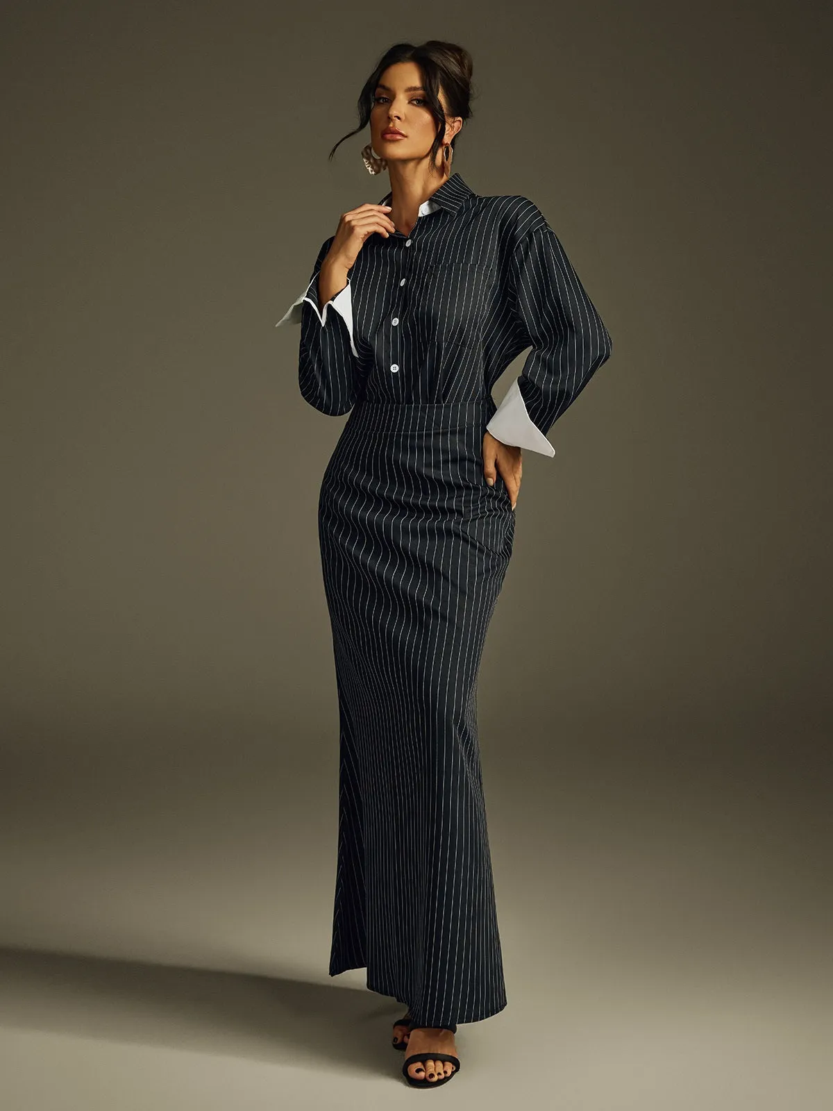 Hryixel Folded Collar Stripe Skirt Set sold by Mew Mews product image thumbnail 5