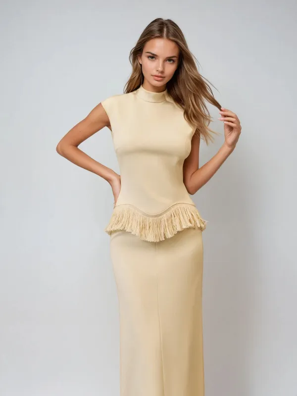 Saldrex Sleeveless Fringe Skirt Set sold by Mew Mews