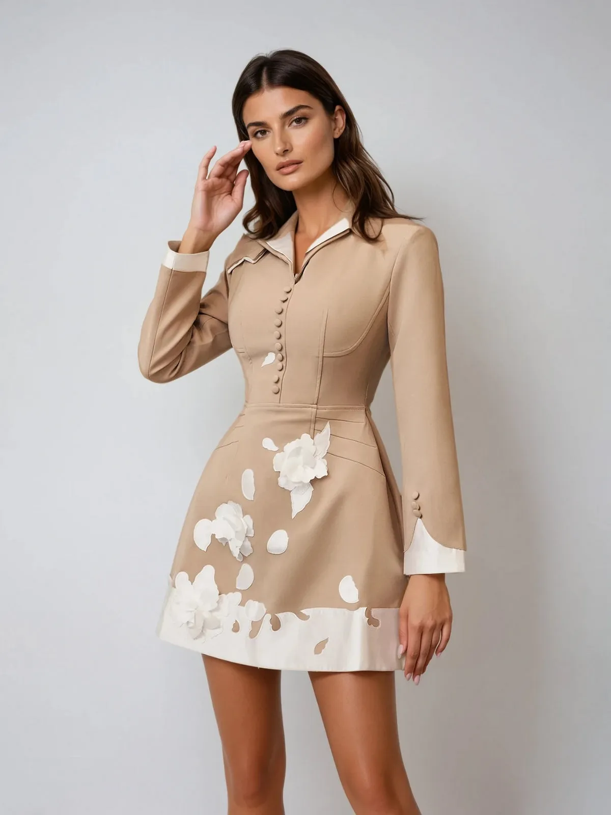 Fazra V Neck Embroidered Flower Mini Dress sold by Mew Mews product image thumbnail 5