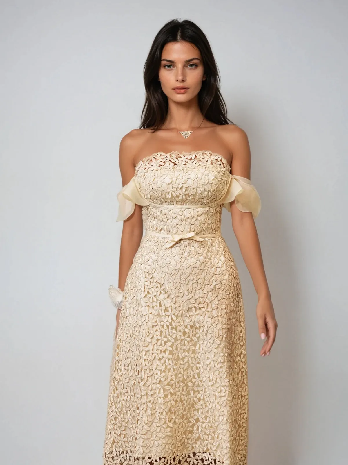 Geyren Off Shoulder Embroidered Midi Dress sold by Mew Mews product image thumbnail 2